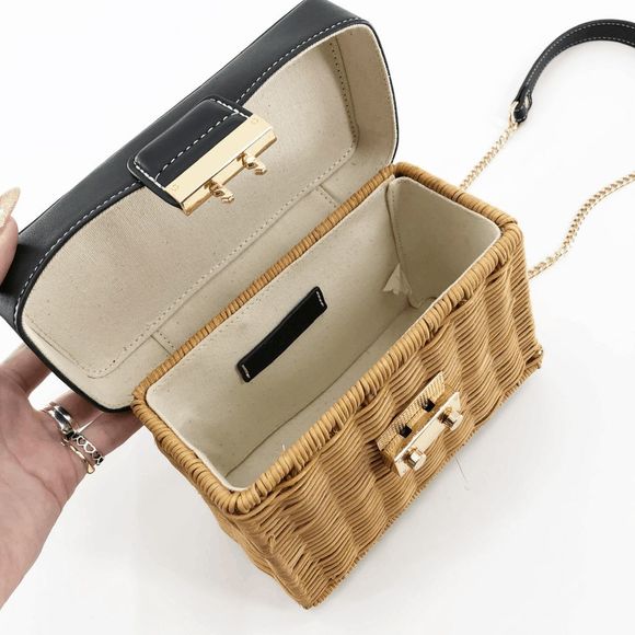 Zara Women's Brown Chain Woven Square Crossbody Bag Small - Picture 7 of 9